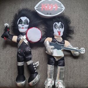 Kiss Plush Rock Doll Duo in Black, Silver & White + Container With Socks, New